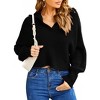 Coolmee Women Oversized Puff Long Sleeve V Neck Knitted Polo Pullover Sweater Crop Jumper Tops - 2 of 4