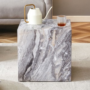 Kumasinova 15.7"H Modern Cube End Table with Stone Texture,Chic Sofa Side Table for Living Room,Premium MDF Accent End Table with Anti-Slip Feet - 1 of 4