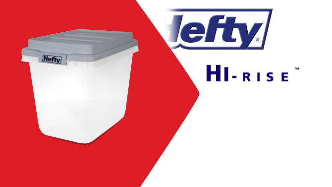 Hefty 32qt Slim Clear Plastic Storage Bin with Gray HI-RISE Stackable Lid, 2 of 11, play video