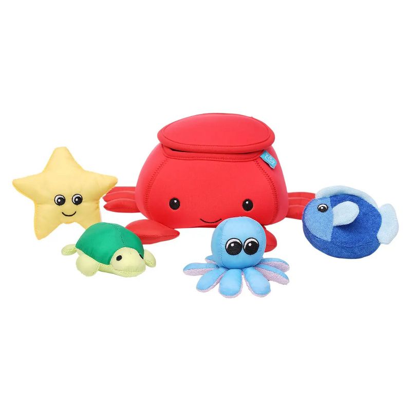 Manhattan Toy Neoprene Crab 5 Piece Floating Spill n Fill Bath Toy with Quick Dry Sponges and Squirt Toy, 4 of 8