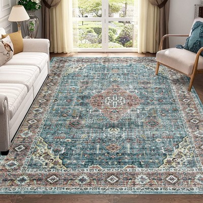 Area Rug Vintage Floral Rug for Living Room Soft Stain Resistant Rug Indoor Boho Carpet for Bedroom Dining Nursery Room