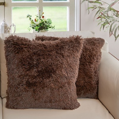 Cheer Collection Super Soft Shaggy Long Hair Throw Pillows Set of 2