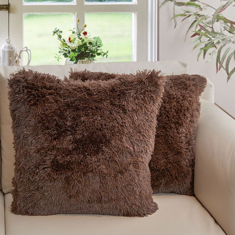 Cheer Collection Super Soft Shaggy Long Hair Throw Pillows Set of 2, 1 of 12