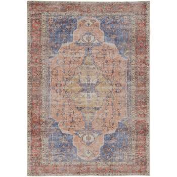 Percy Transitional Medallion Red/Tan/Blue Area Rug
