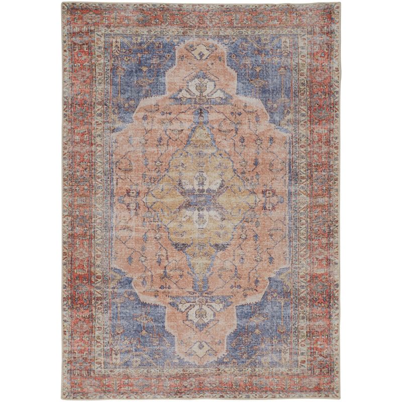 Percy Transitional Medallion Red/Tan/Blue Area Rug, 1 of 8
