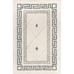 Nuloom Laina Greek Key High/Low Wool Indoor Area Rug, 5' x 8', Ivory - 1 of 4