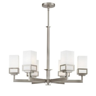 Brushed Nickel 6-Light Chandelier with Satin Opal Glass