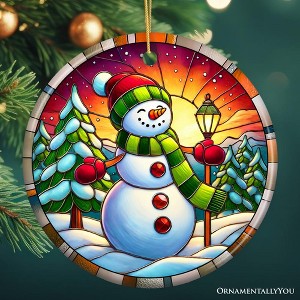 Radiant Sunset Glow Snowman Ornament, Frosty Guardian for Holiday Cheer Gift and Decor| OrnamentallyYou - 1 of 4