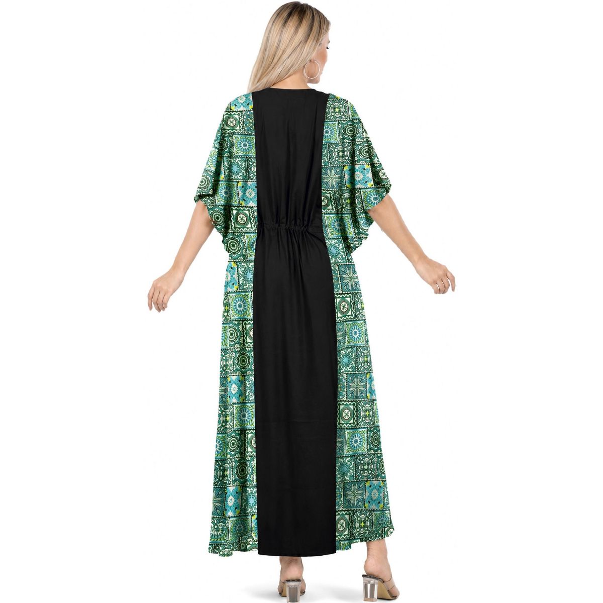 LA LEELA Summer Rayon Blend Beach Caftan Dress for Women Resortwear Vacation Cruise Holiday Travel Loungewear Cover Up 2X-3X Green Floral - thumbnail 2