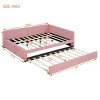 Full Size Upholstered Bed with Pull-Out Trundle and Backrest, Linen Sofa Bed for Apartment or Guest Room-Baofuwish - 4 of 4