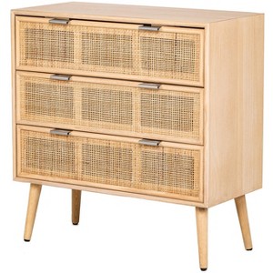 Nordlys 3-Drawer Solid Wood and Natural Rattan Dresser Exotic Boho Bedroom - 1 of 4