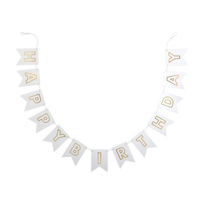 "Happy Birthday" Party Banner White/Gold - Spritz™