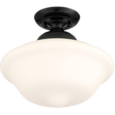 Farmhouse Vintage 15" Black Gloss & White Glass Ceiling Bowl Light