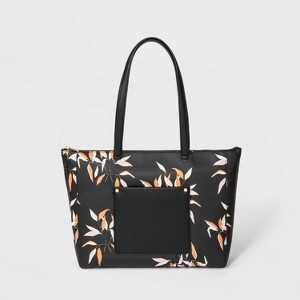 Leaves Printed Zip Top Tote Handbag - A New Day Black, Women