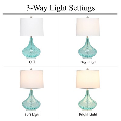 Light Blue Glass Gourd Table Lamp with White Fabric Shade