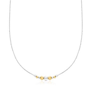Pure Collection by Ross-Simons Italian Sterling Silver and 18kt Gold Vermeil Graduated Bead Necklace Size 16 - 1 of 4