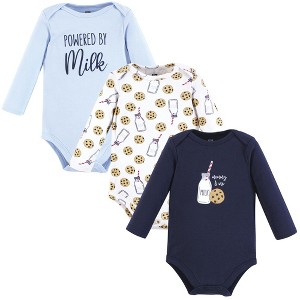 Hudson Baby Cotton Long-Sleeve Bodysuits, Navy Milk And Cookie - 1 of 4