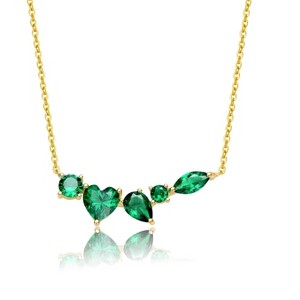 Guili Sterling Silver 14k Gold Plated Mixed Cut Emerald Cubic Zirconia Cluster Necklace, an eye-catching and vibrant statement jewelry. - 1 of 2