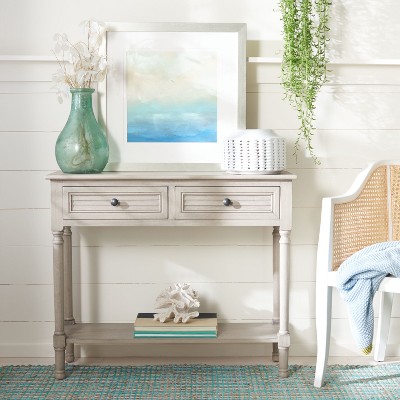 Greige Wood and Metal 2-Drawer Console Table