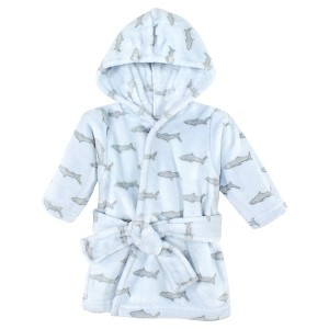 Hudson Baby Infant Boy Plush Animal Face Bathrobe, Blue Shark, 0-9 Months - 1 of 2