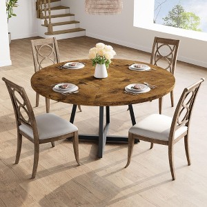 47'' Round Farmhouse-Industrial Dining Table – Wooden Top & Metal Base, Seats 4, Ideal for Home Dining Room & Living Room - 1 of 4