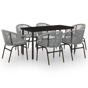 vidaXL Patio Dining Set Outdoor Dining Set Table and Chair Set for Garden - Gray 55.1" Table Length 6 Items - 1 of 4