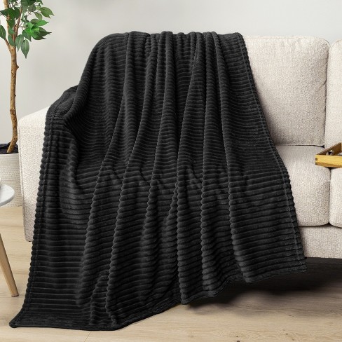 Pavilia Super Soft Fleece Flannel Ribbed Striped Throw Blanket Luxury Fuzzy Plush Warm Cozy For Sofa Couch Bed Black throw 50x60 Target