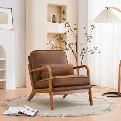 DOMETOUR Oak Armrest Oak Upholstered Single Lounge Chair Indoor Lounge Chair Orange 65 x 75 x 81cm