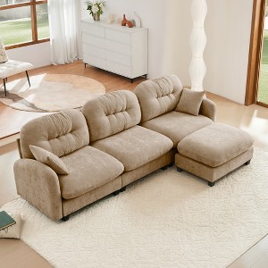 107" Chenille Upholstery L-Shaped Modular Sectional Sofa with Ottoman, Tufted Backrest, Ergonomic Cushions - 1 of 4