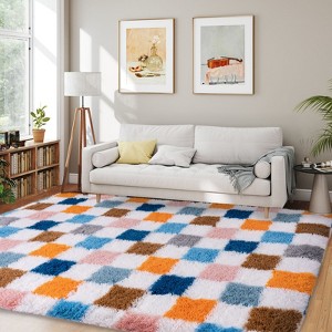 LOVEVOOK Checkered Rugs for Living Room, 5x7ft Area Rugs Non-Slip Shag Fluffy Plush Soft Rug, Carpet for Bedroom, Dorm Home Decor Aesthetic - 1 of 4