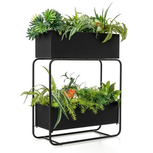 Costway 2 Metal Planter Pot Stand Modern Decorative Flowerpots Set With  Drainage Holes : Target