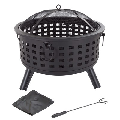 Nature Spring Round Outdoor Steel Fire Pit for Patios and Backyards - 26"