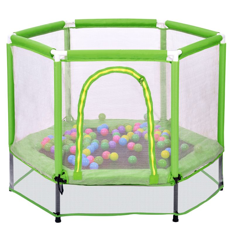 4.58FT Toddlers Indoor Outdoor Mini Trampoline with Safety Enclosure Net and Balls - ModernLuxe, 5 of 11