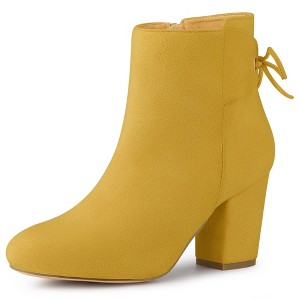Allegra K Women's Round Toe Block Heel Side Zipper Lace Up Back Ankle Boots - 1 of 4