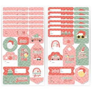 Big Dot of Happiness Groovy Christmas - Assorted Pastel Holiday Party Gift Tag Labels - To and From Stickers - 12 Sheets - 120 Stickers - 1 of 4