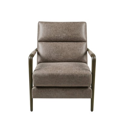 Raiston Faux Leather Channel Accent Armchair Brown Madison Park