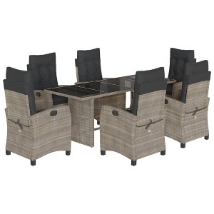 vidaXL - 7 Piece Gray Patio Dining Set/Adjustable Reclining Chairs/Table Top Tempered Glass - 1 of 4