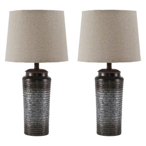 Norbert Metal Set Of 2 Table Lamp Gray: Nightstand Lighting, Drum Shade, UL Listed - Signature Design by Ashley - 1 of 3