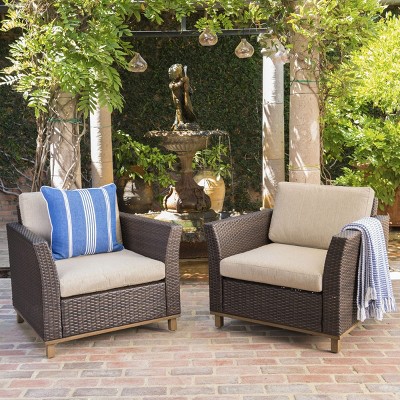 Outdoor Sectional Sofa Set, 2 Pcs Wicker Sofa Set with Single Sofa, Sofa with PE Cushions and Iron Frame, Rattan Armrest Sofa-Coolbibila
