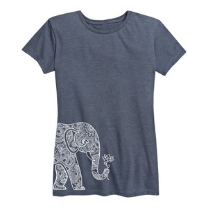 Women's - Instant Message - Elephant Holding Lotus Short Sleeve Graphic T-Shirt - 1 of 4