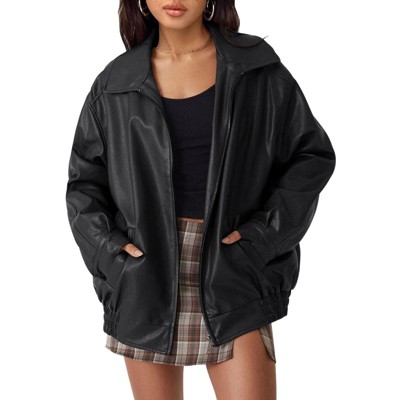 Clearlove Womens Oversized Leather Jackets Faux Suede Zip Up Fall Motorcycle Coats Winter Outfits Clothes