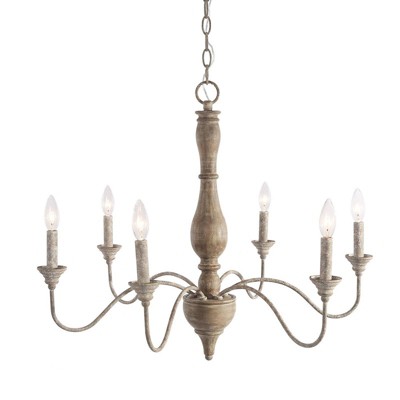 LNC Andromeda 6-Light 29.5" French Country/Cottage Candle Chandelier,Distressed White Wood