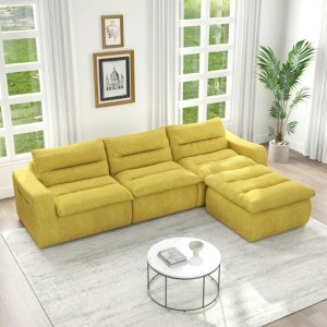 Right sofa seat, L-shaped modular combined sofa, compressed combined sofa, modern lazy style comfortable beanbag sofa-Beige - 1 of 4