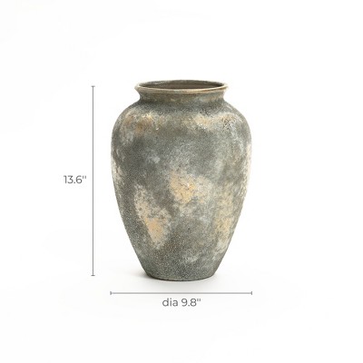 Rustic Gold and Brown Ceramic 13.6-Inch Tall Urn Vase