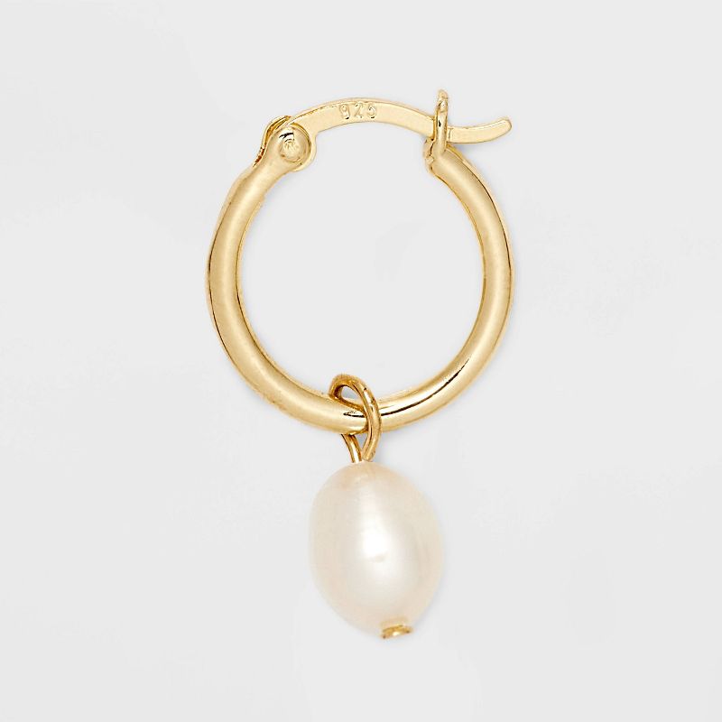 14k Gold Plated Freshwater Pearl Click Top Hoop Earrings - A New Day&#8482; Gold, 4 of 5