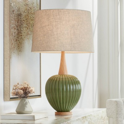 Sevilla Green Ceramic Table Lamp with Oatmeal Shade