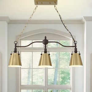 BAOURE 3-Light Kitchen Island Lighting, 31.3" Gold Farmhouse Chandelier with flared Shades, Adjustable Height Dining Room Light Fixture Over Table Bar - 1 of 4