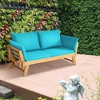 Tangkula Adjustable Patio Sofa Daybed Acacia Wood Furniture w/ Navy & Turquoise Sets Cushion - 4 of 4