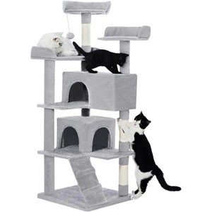 56" Multi-Level Cat Tree for Indoor Cats, Pet Activity Center with 2 Apartments, Scratching Posts, Perches & Toys, Light Gray - 1 of 4