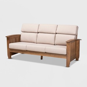 Charlotte Fabric Upholstered Wood 3 Seater Sofa Taupe/Brown - Baxton Studio: Elegant Mission Style Design, Foam-Padded - 1 of 4
